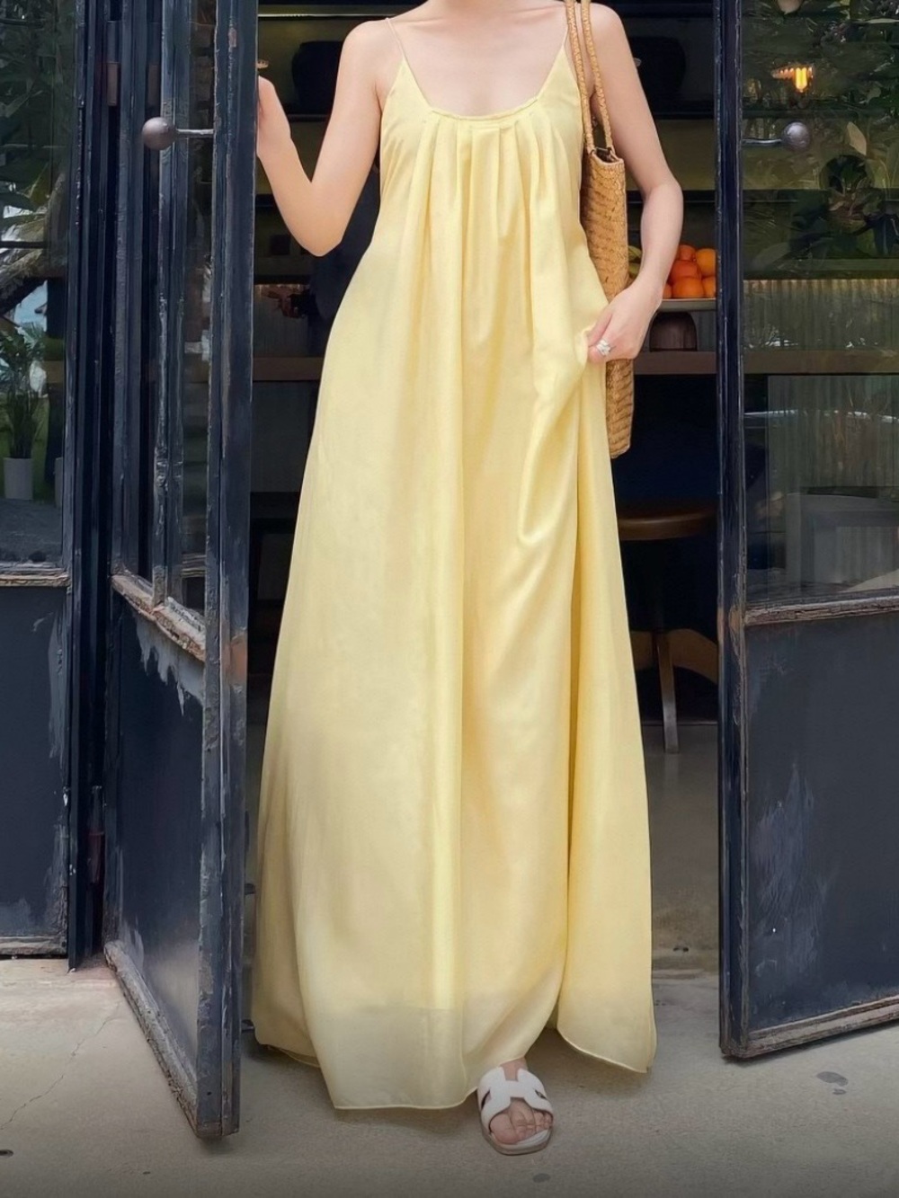 Light Yellow Spaghetti Strap Maxi Dress